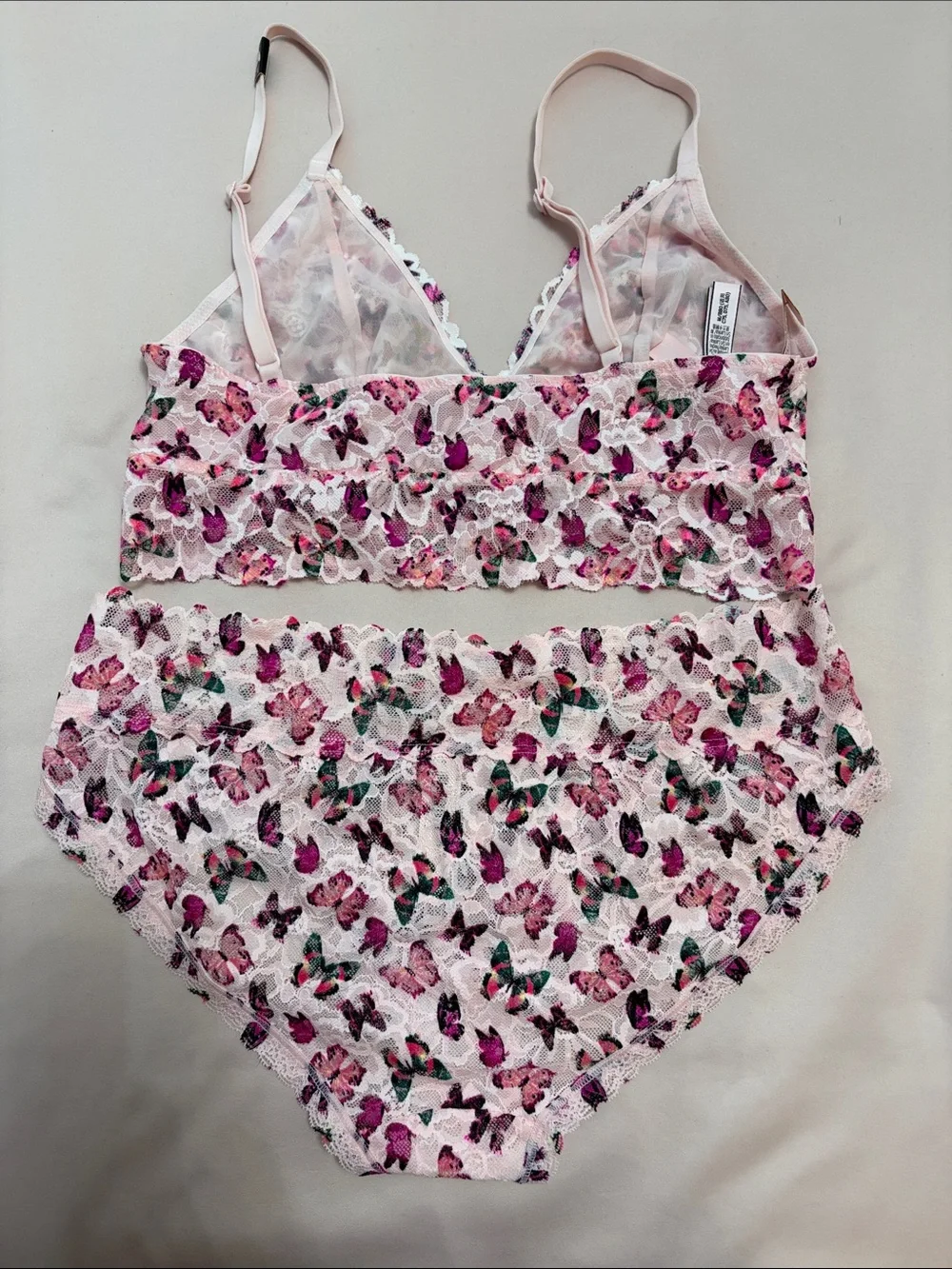 Lace Bralette & Brief Set - Pink Butterfly Print